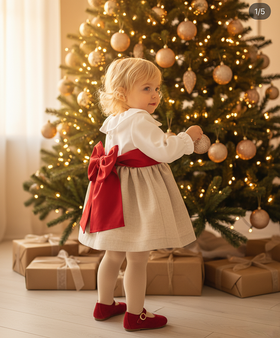 vestido natal menina laço vermelho